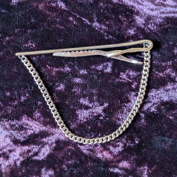 Classic Vintage HICKOK Tie Bar Clip - 10K Gold Plated with Chain, Excellent Gift - Picture 4 of 16